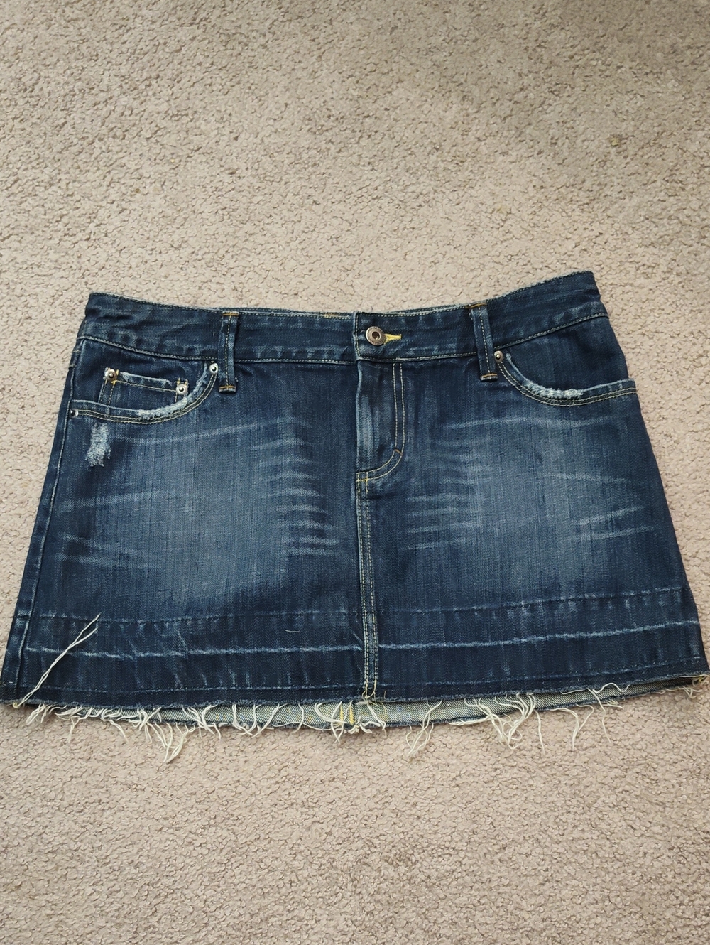 American Eagle Outfitters Dark Blue Distressed Denim Mini Skirt